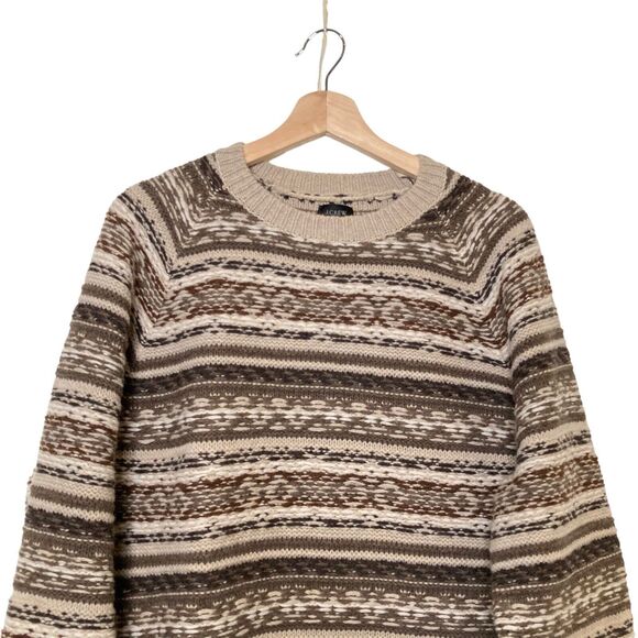 J.Crew Lambswool Fair Isle Crew Neck Sweated Beige Men's Sweater Size Large NWT - Picture 5 of 11